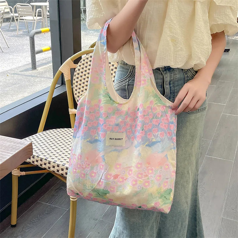 Women's Bag  Cotton Vest Fresh And Artistic Single-shoulder Bag Canvas Large-capacity Daily Handbag Pink Color Simple Fashion
