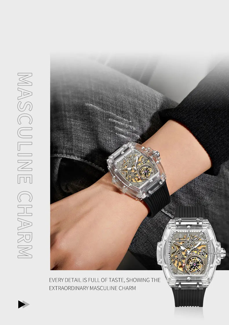 Automatic Mechanical Watch for Man Business Watch Double Side Hollows Skeleton Tourbillon Transparent Mechanical Men's Watch