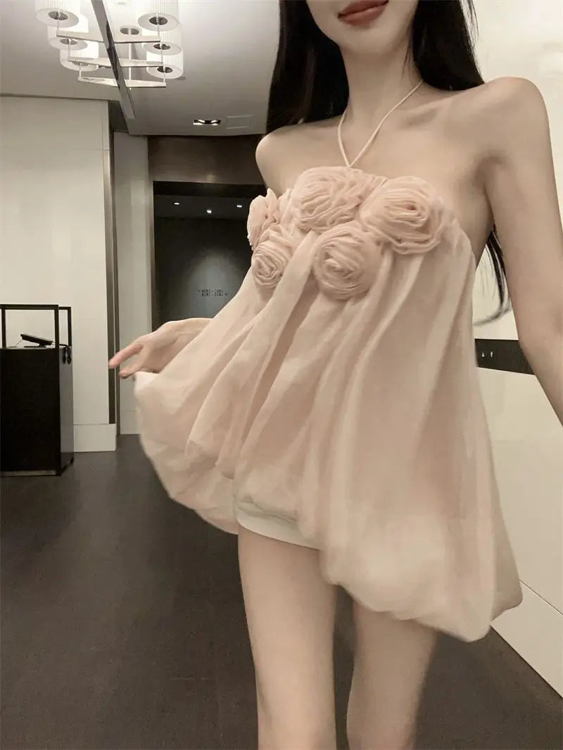 Summer Floral Strapless Tube Top Elegant Blouse Tank Lady Top Y2k Top Cute Fashion Corset Top Mesh Top Sexy Chic Tank Top Women