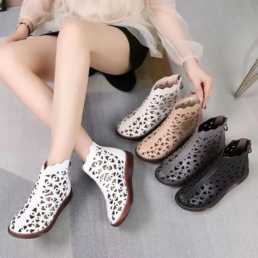 Women's Flat-bottomed Booties 2025 Spring and Autumn New Fashion Hollow Breathable Soft and Comfortable Leisure Cool Boots.