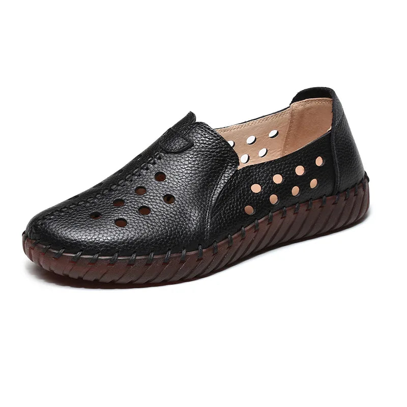 Autumn Wide Width Women Shoes Genuine Leather Ballet Flats Women's White Loafers Driving Moccasins Ladies Shoes For Foot Bones