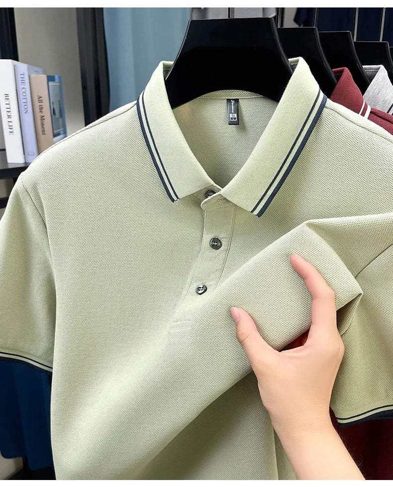 100% pure cotton summer men' luxury brand polo shirt temperament golf short style business casual high-quality T-shirt short top