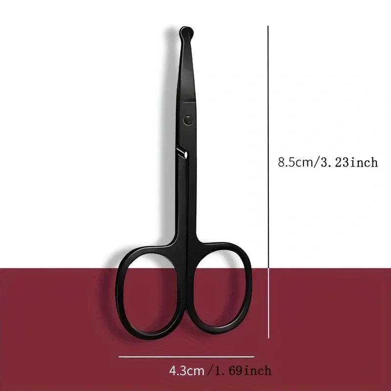 1PC Silver Mirror Light Black Round Head Safety Nose Hair Scissors Neutral Stainless Steel Scissors  eyebrow scissors