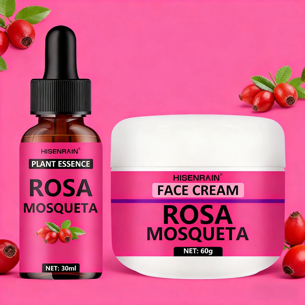 HISENRAIN Rosehip Skincare Set: Hydrating Serum & Moisturizing Cream Combo - Anti-Aging, 24H Moisture, Brightening Kit.