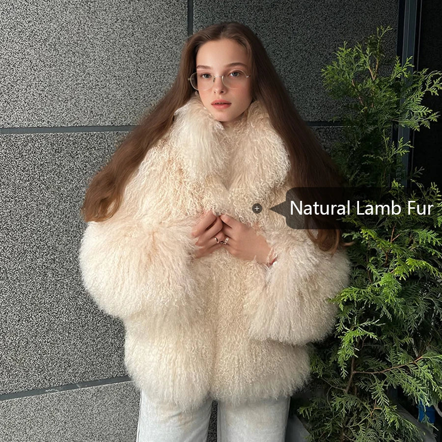 Natural Sheepskin Coat With Stand Collar Natural Sheep Fur Coat Full Skin Lamb Fur Jacket Best Selling Women's Leather Jacket