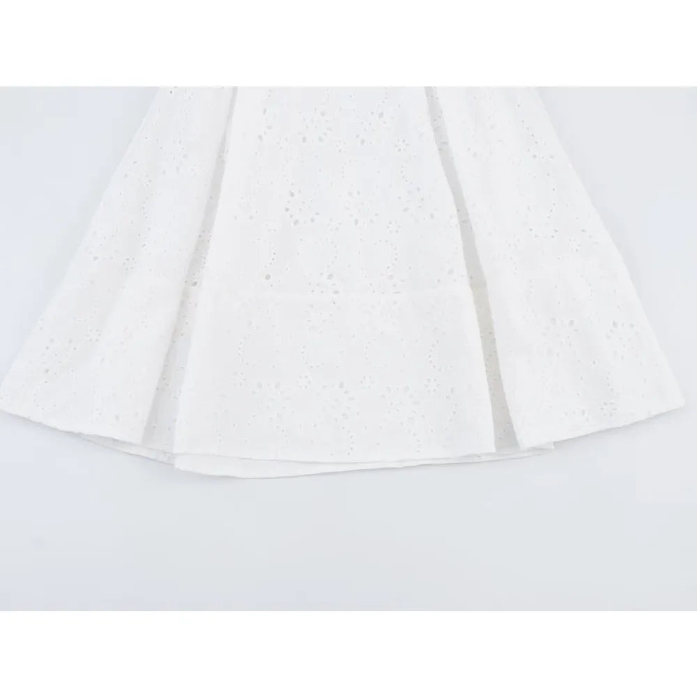 Women Summer Vacation Co Ord Outfits Elegant White Embroidered 2 Piece Set Cropped Top with Thin Straps Matching Cape Midi Skirt