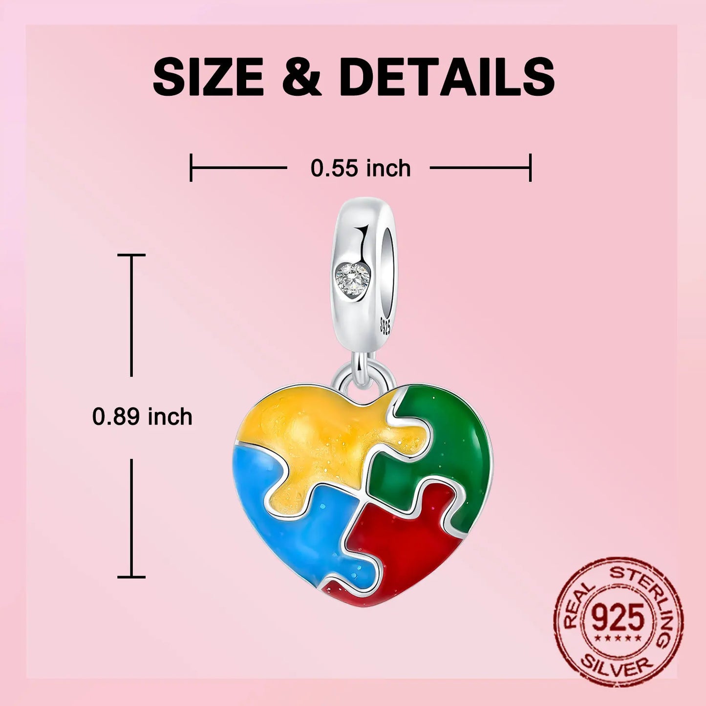 925 Sterling Silver Autism Awareness Puzzle Pendant Charm Introvert Caring for Mental Health Jewelry Gifts for Friends