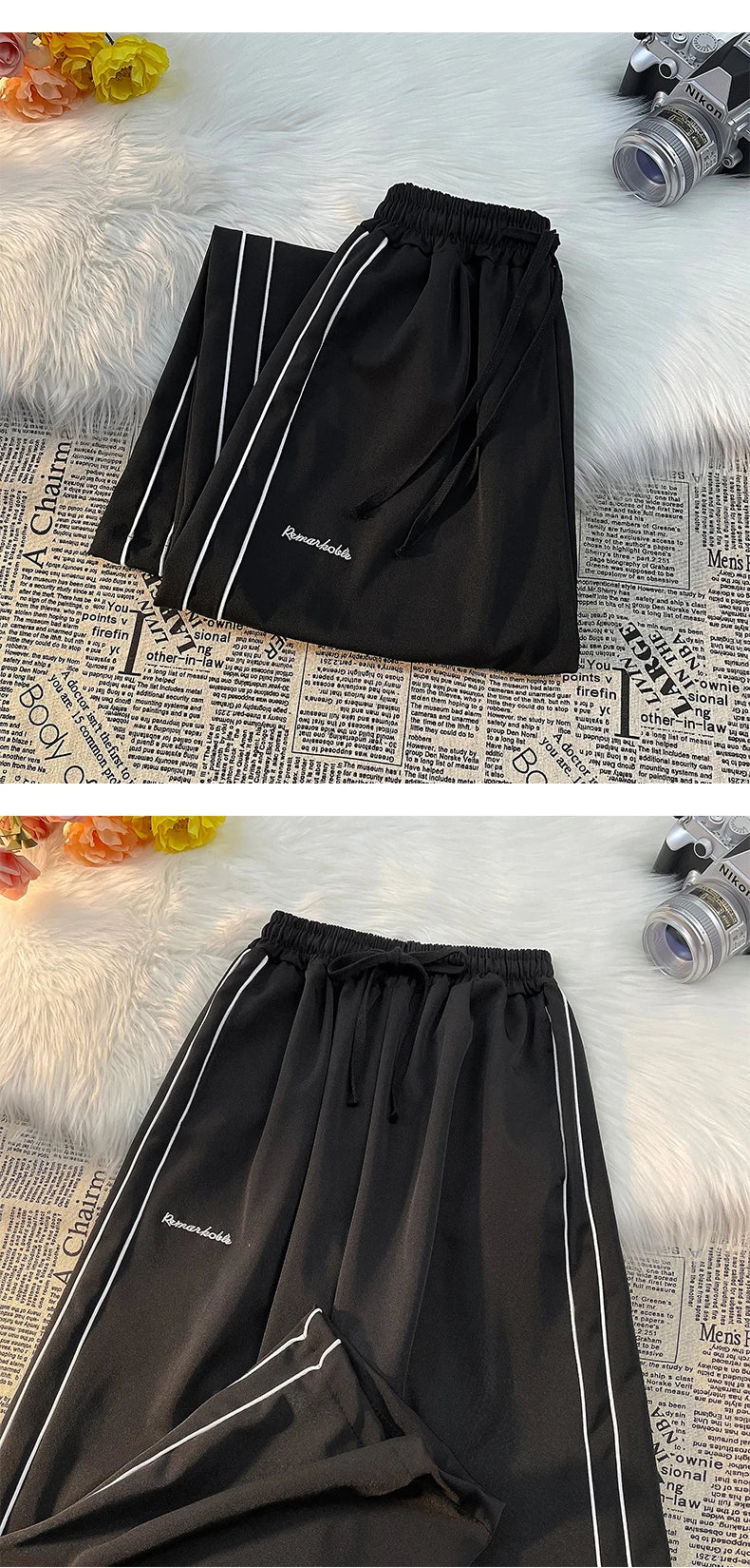 Pants Men American Vintage Full-length Wide Leg Trouser White Striped Casual Couples Hip Hop Streetwear All-match Popular Daily