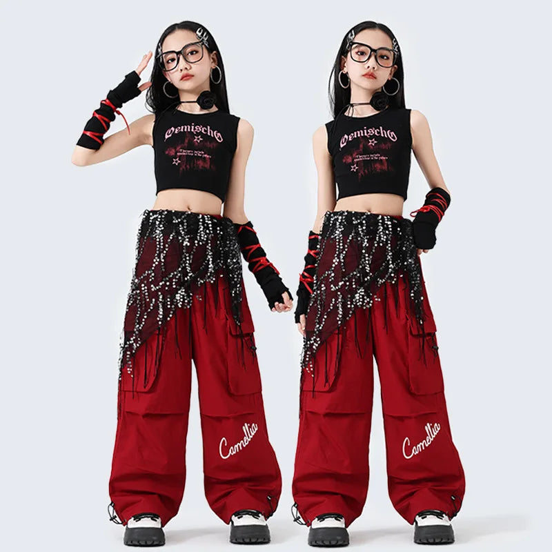 Hip Hop Sweet Girls Crop Top Street Dance Sweat Pants Jazz Girl Group Clothes Sets Kids K-pop Costumes Children Teens Streetwear