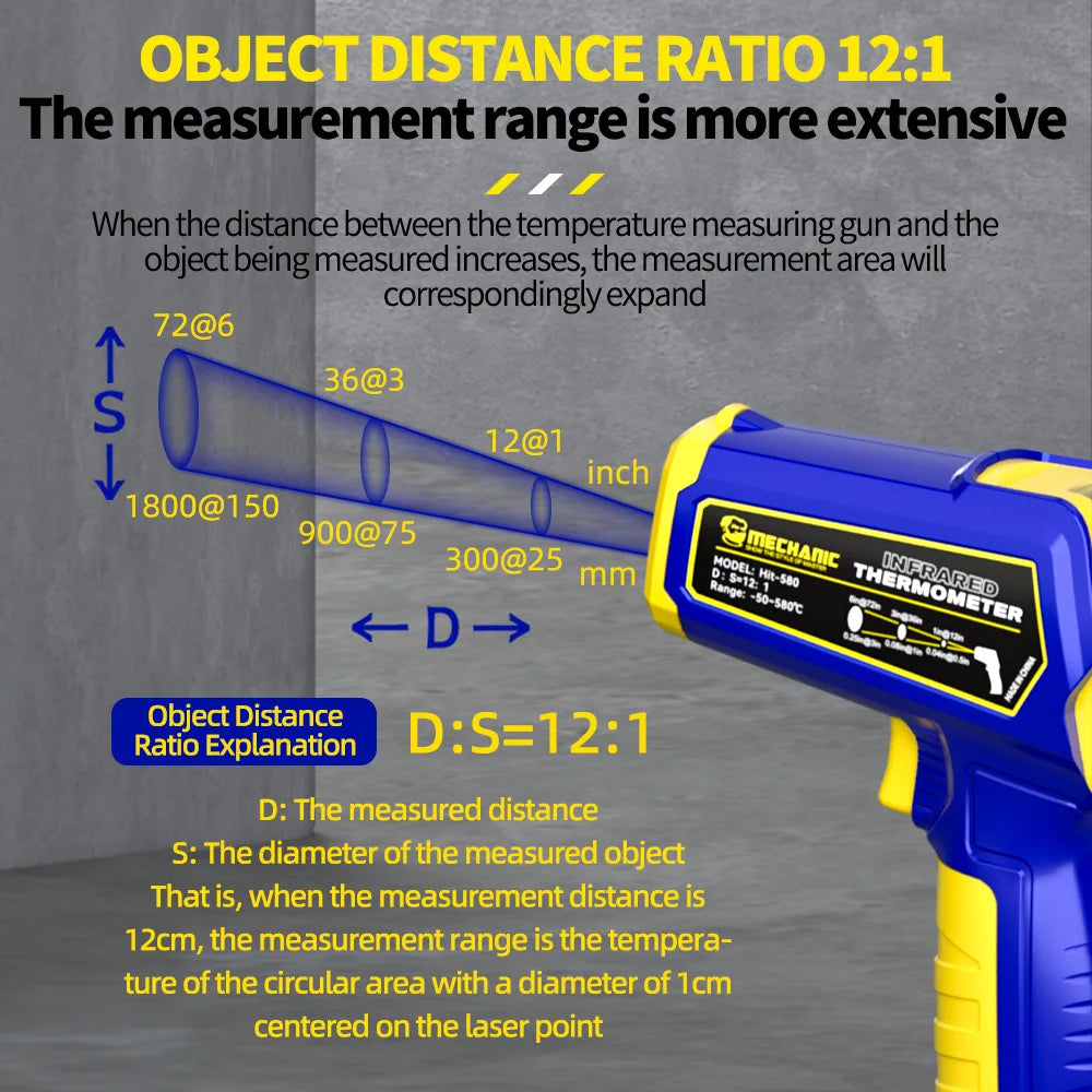 MECHANIC Industrial Thermometer Non-Contact High-Precision -50°C~580°C 13-Point Laser Targeting LCD Digital Temperature Meter