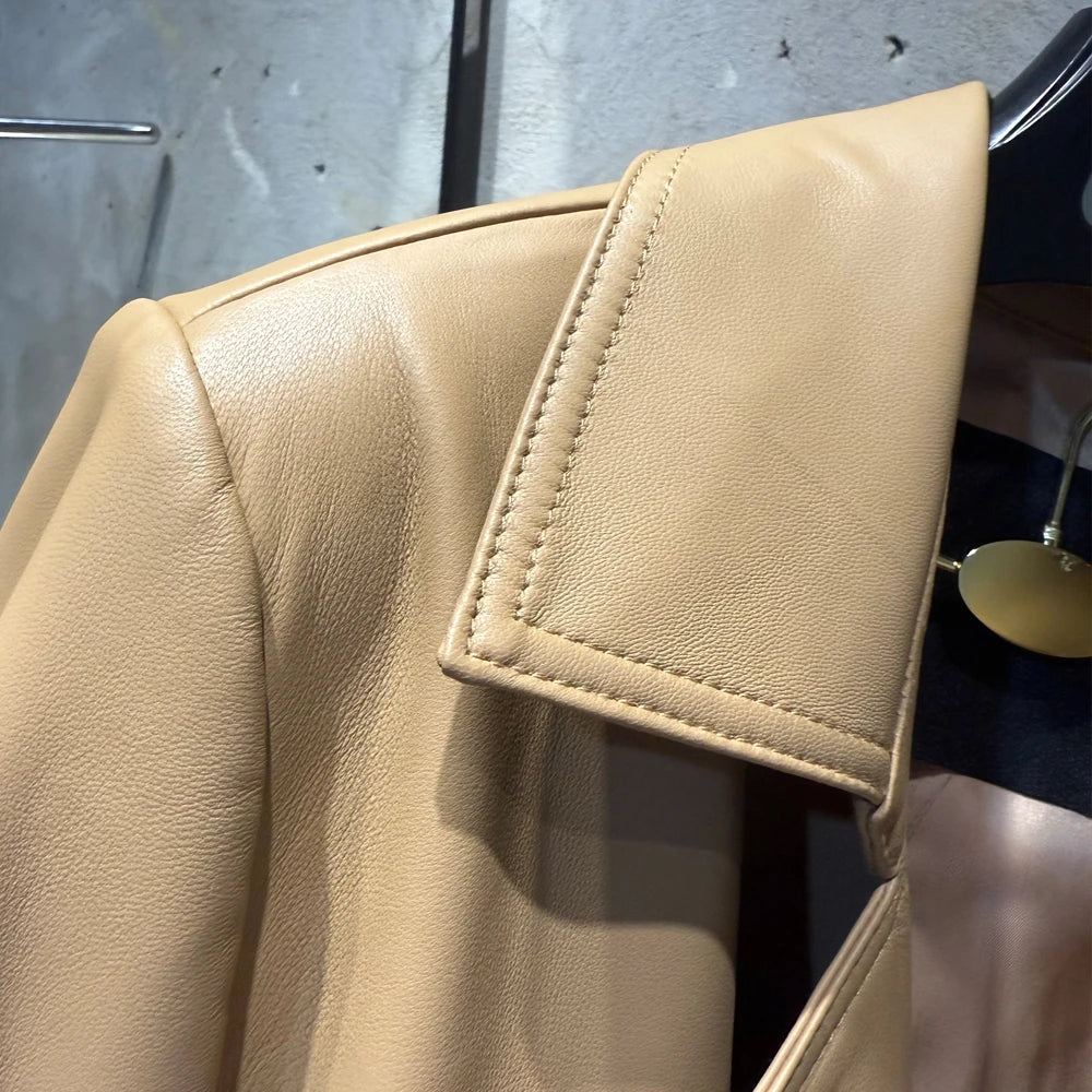 Ladies Blazer Leather Coat Office Lady Sheepskin Jackets Female Genuine Leather Outwear