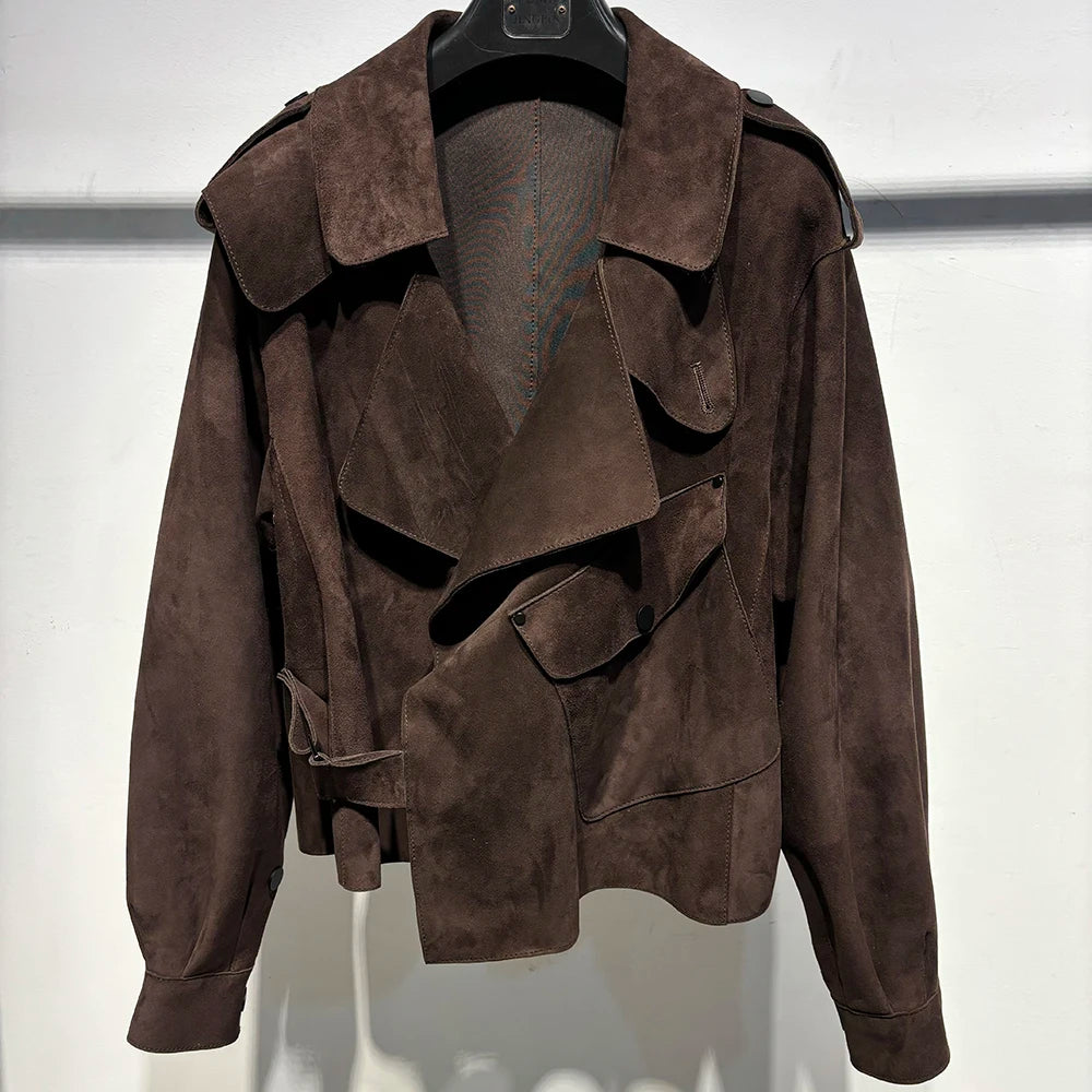 YOLOAgain Oversized Real Leather Jacket Women Sheepskin Coat