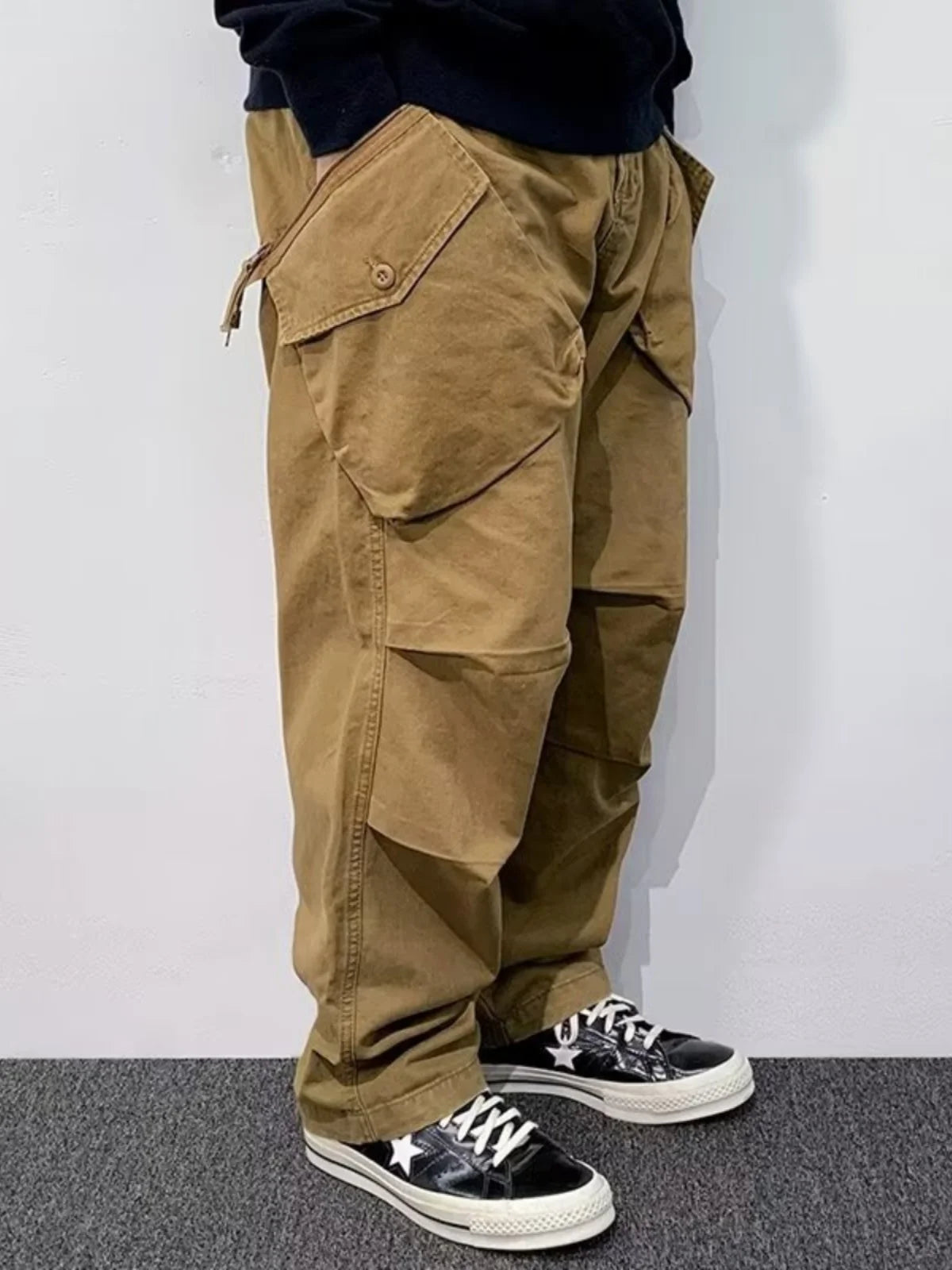 American Washed Men's Casual Pants Retro Design Trendy Brand Long Trousers Autumn Winter Multi-Pocket Workwear Loose Fit