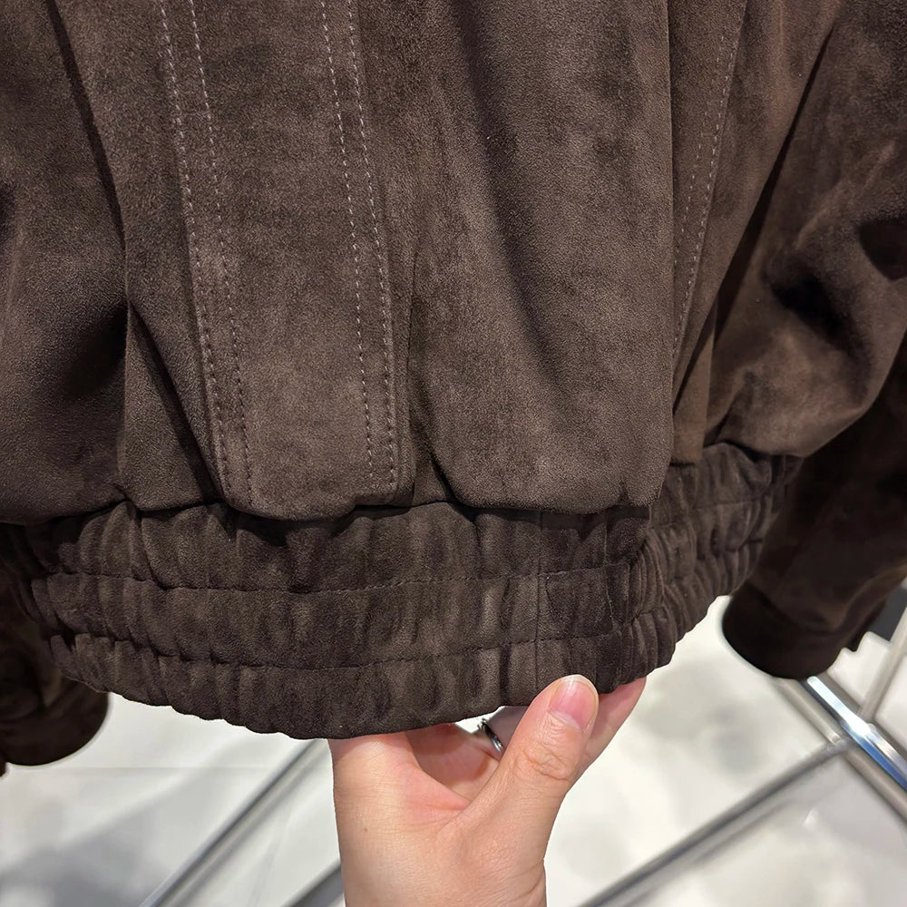 YOLOAgain 2025 Autumn Oversized Suede Jacket Women Real Leather Bomber Jacket Female