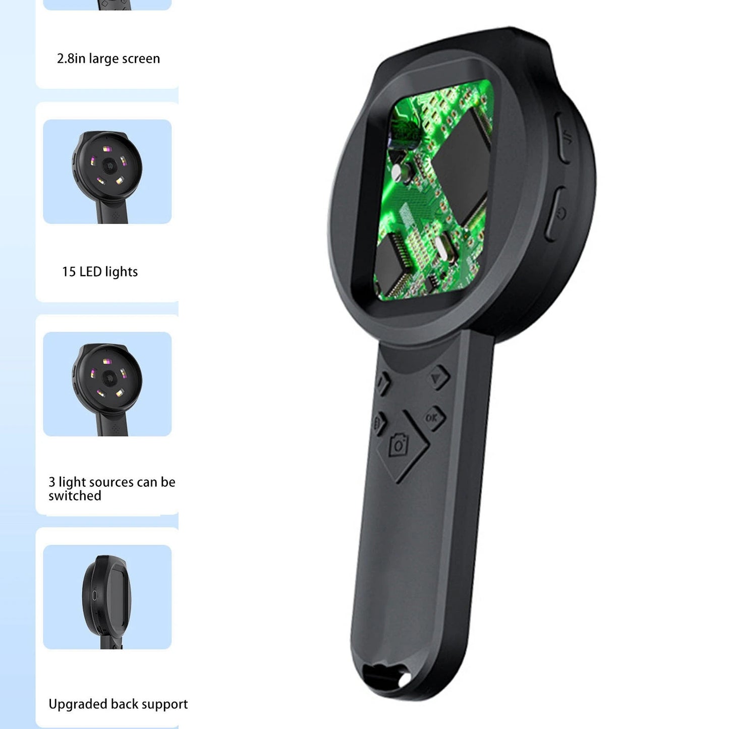 Handheld Digital Magnifier 2.8in IPS Screen Portable 2MP 1000X Magnifying Glass with Light 4 Zoom Buttons 12 Languages
