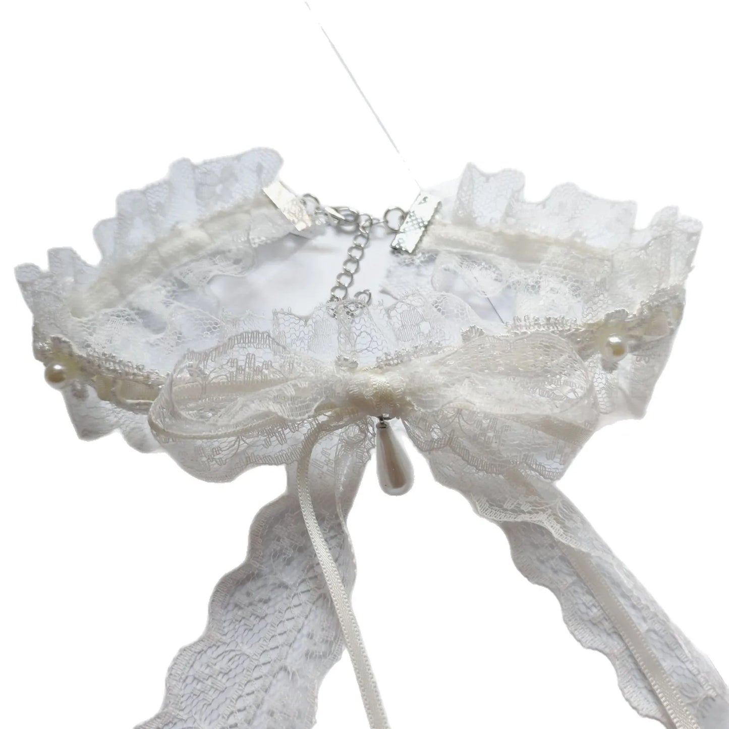 1 Piece Sweet Sexy Schoolgirl Necklace INS Aesthetic Lace Bow Delicate Clavicle Chain for Women White Black Color Gothic Choker