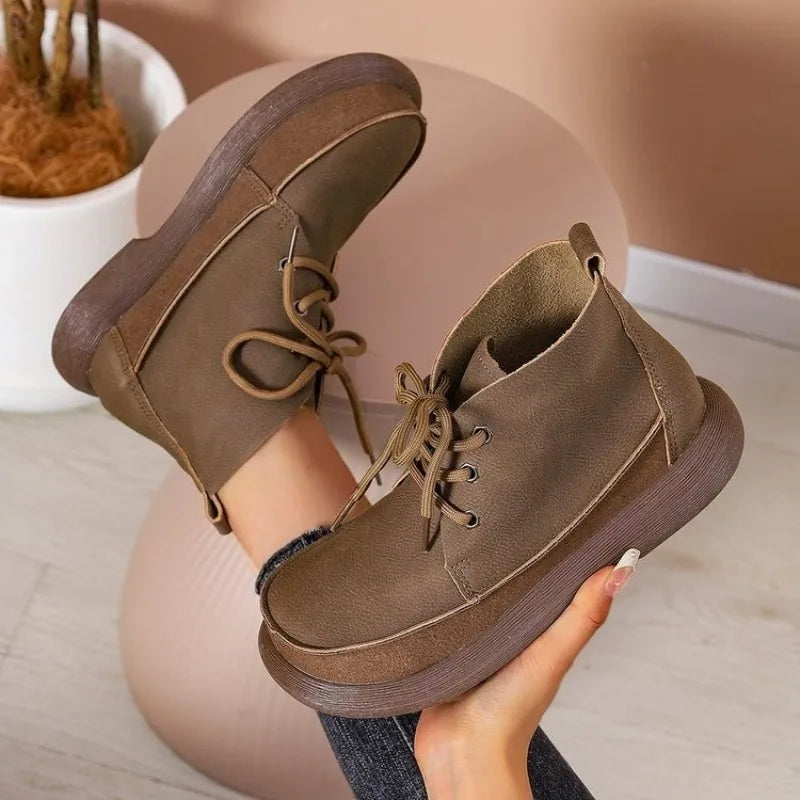 2026 New Style Fashion Women's Boots Thick-soled Non-slip Natural Leather Soft Luxury Single Short Boots Wide Barefoot Shoes