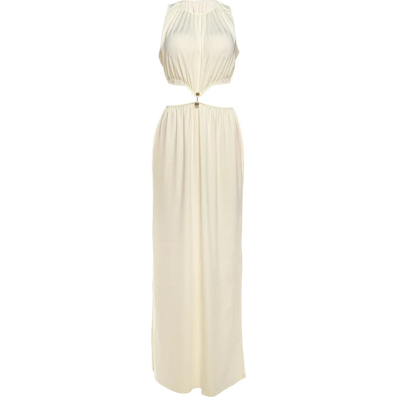 Weird Puss Waistless Chic Dress Women  Metal Trim Sleeveless O-Neck Skinny Elegant Summer Hipster Prom Party Vacation Vestidos