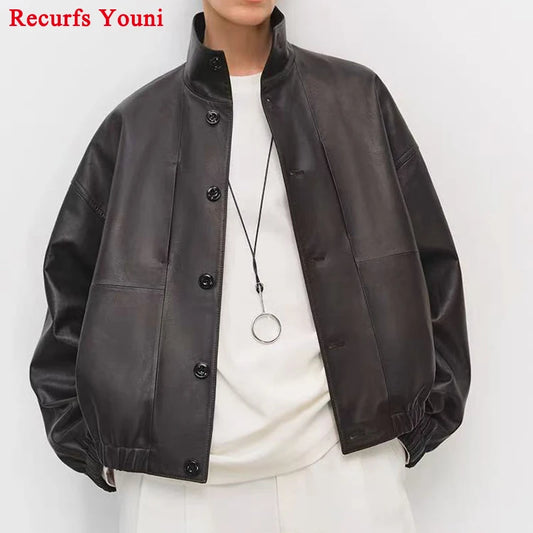 Imported Lightweight Leather Jacket for Women Modern Genuine Sheepskin Stand Up Collar Short Silhouette Coat Winter Tops Mujer