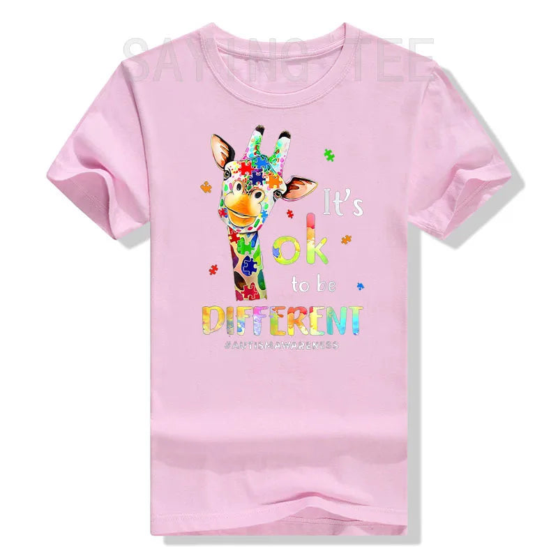 Autism Awareness T-Shirt Cute Giraffe Animals Be Differents Graphic Tee Tops Proud Autism Family Matching Outfits Novelty Gifts