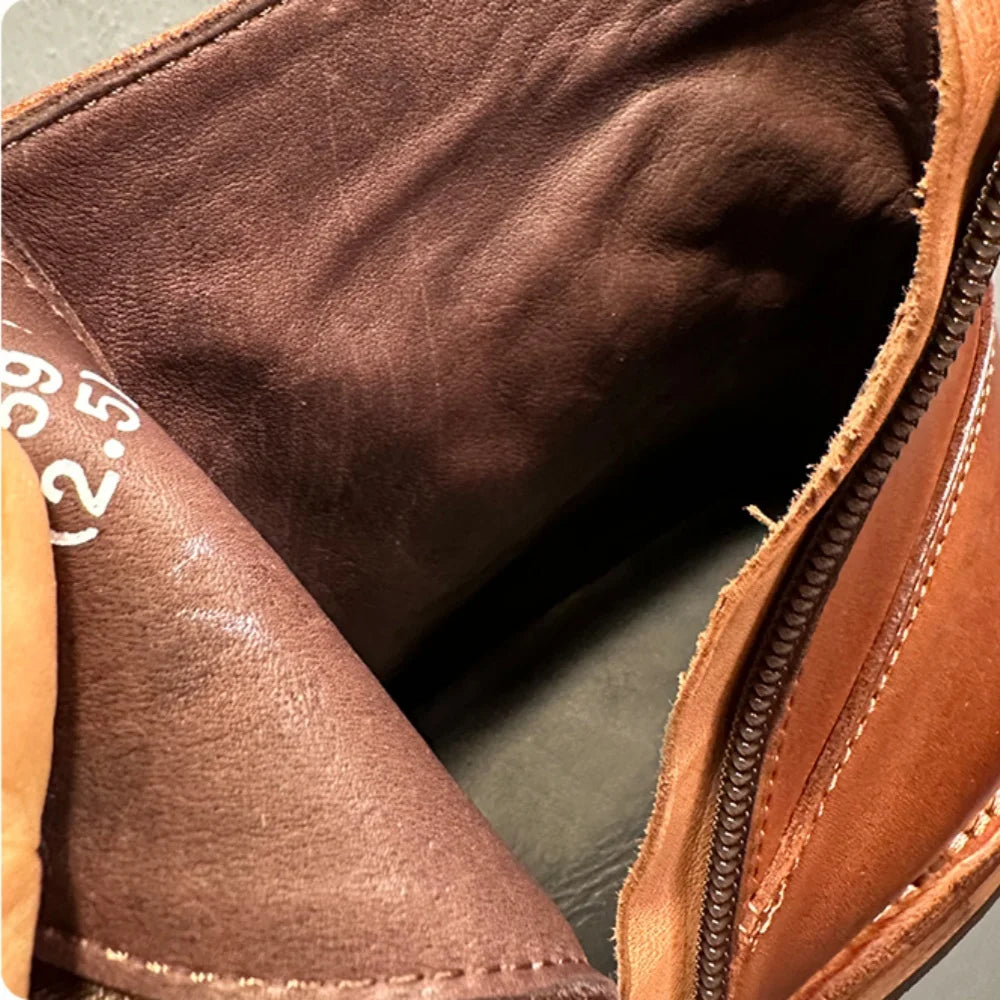 Handmade horsehide casual ankle boots Chelsea boots for men genuine leather sole adjustable strap decoration zip business style