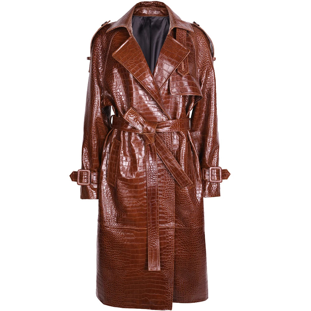 YOLOAgain High Quality Real Leather Trench Coat Women Genuine Leather Jacket Windbreak Female