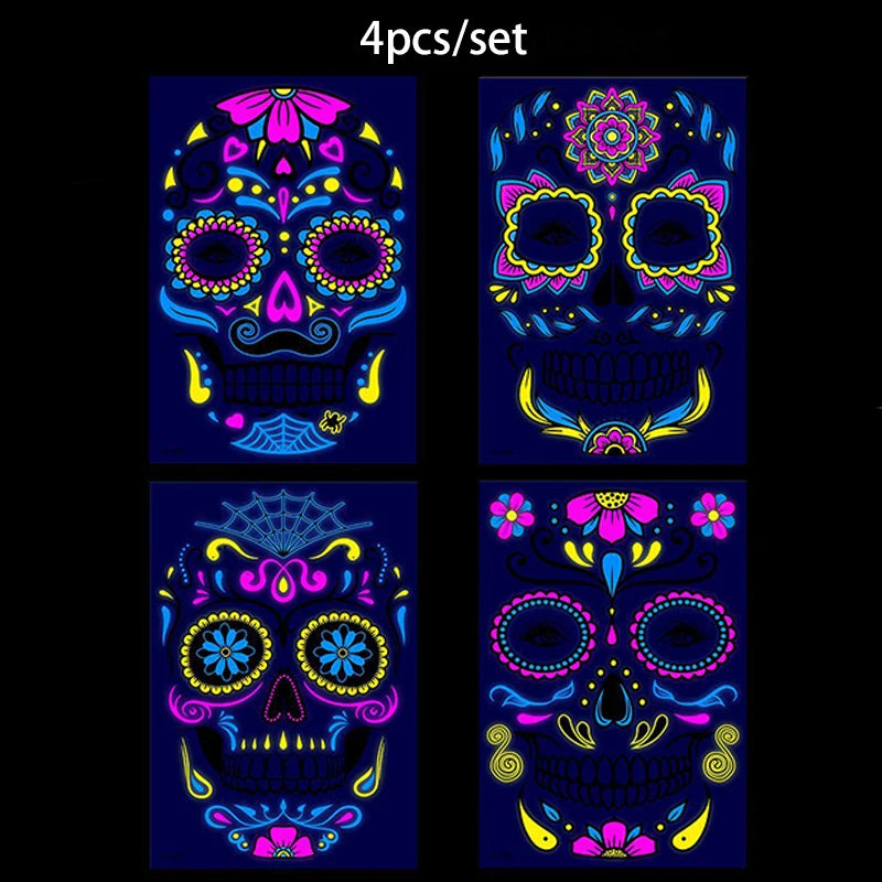 Day of the Dead Halloween Tattoos Stickers Temporary Bloodstain Wound Costume Party Festival Celebration Make Up Arm Face Tattoo
