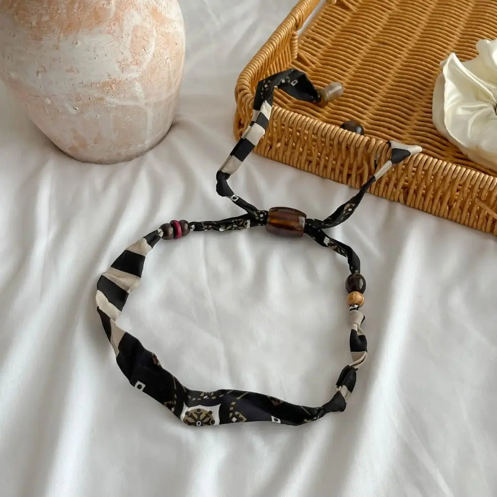Strip Cloth Chain Necklace Multicolor Ethnic Style Wood Bead Necklace Jewelry Accessories Clavicle Chain Bohemian Choker Male