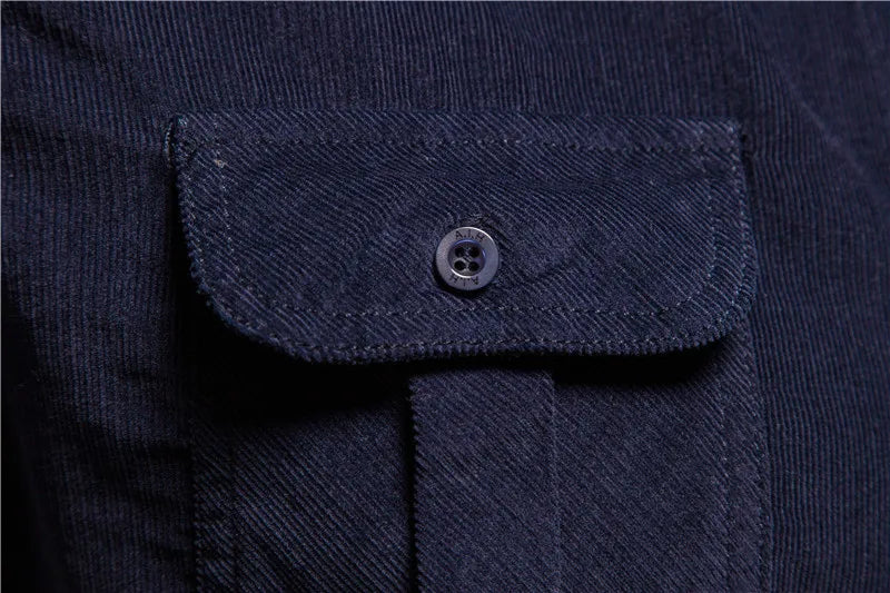 New Single Breasted 100% Cotton Men's Shirt Business Casual Fashion Solid Color Corduroy Men Shirts Autumn Slim Shirt Men