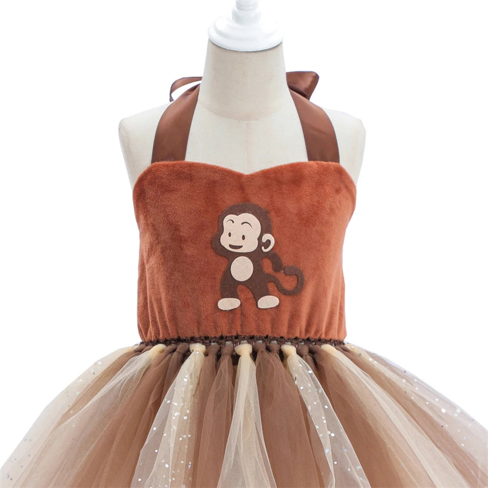 Girl Cartoon Raccoon Sloth Koala Piggy Rabbit Tutu Sling Dress Children Cosplay Festival Performance Dance Costume Headband Sets