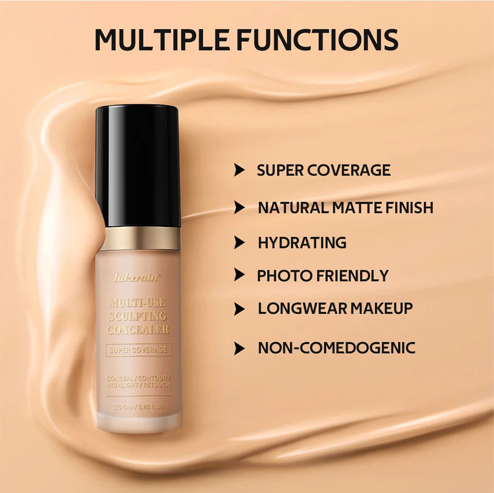 Lakerain Multi-purpose Concealer For Face Covers Freckles Even Skin Tone Moisturizing Long-lasting Sculpting Liquid Concealer