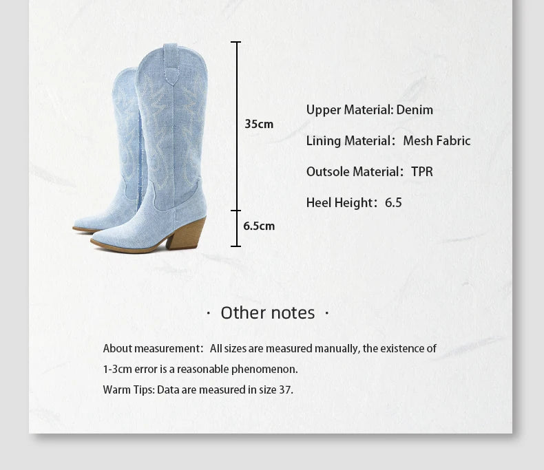 Shoes for Women New Embroidered Western Cowboy Boots Women Autumn Pointed Toe Thick Heel High Knee Boots