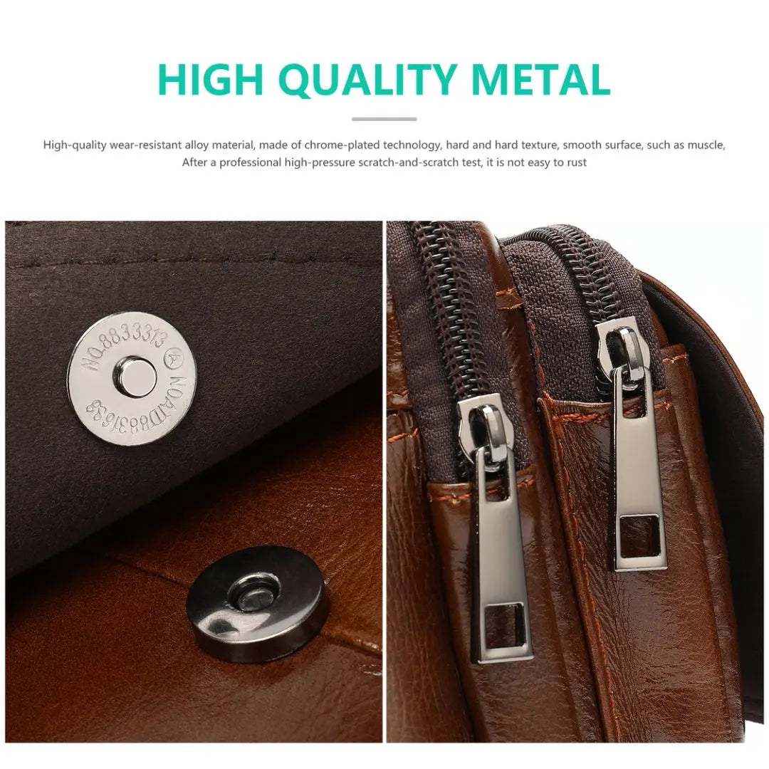 Genuine leather men's waist bag, outdoor single-shoulder crossbody bag, chest bag, men's retro genuine leather men's small bag