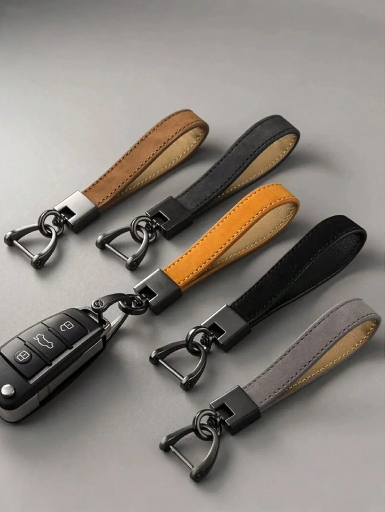 Genuine Leather Keychain (Men & Women), Suede Finish, Minimalist Design, Premium Top-Grain Cowhide, Durable Metal Ring, Gift for