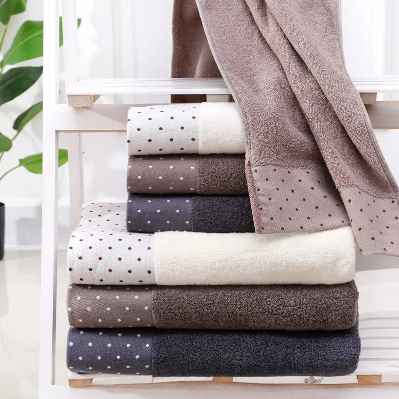 Inyahome Set of 3 Bathroom Cotton Towels Set Embroidered Luxury 2 Hand Towels 35x75cm and Big Bath Towels 70x140cm Washcloth