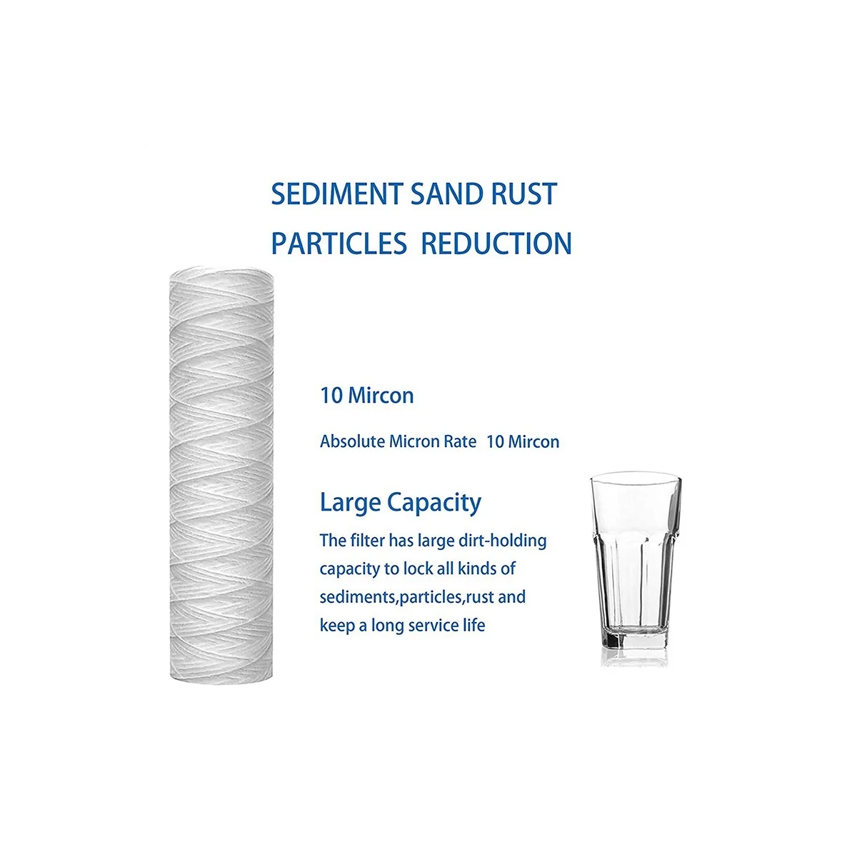 Quality! 10 Micron 10 Inch x 2.5 Inch String Wound Sediment Water Filter Cartridge Whole House Sediment Filtration, Universal Re