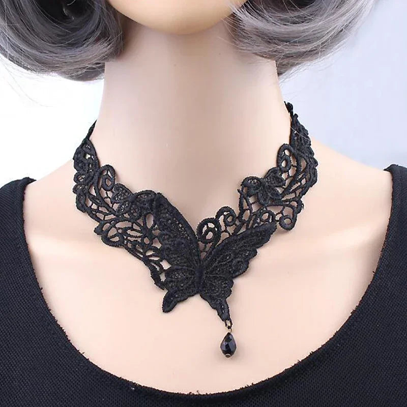 Gothic Black Lace Choker Necklace For Women Vintage Tassel Clavicle Chain Halloween Collar Choker Steampunk Party Jewelry Gift