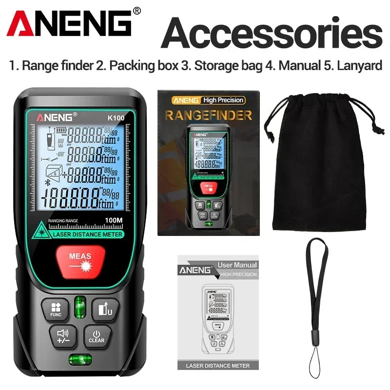 Laser Rangefinders ANENG K120 Distance Meter Laser Tape Measure 50M 70M 100M 120M Electronic Ruler Useful Measurement Test tools
