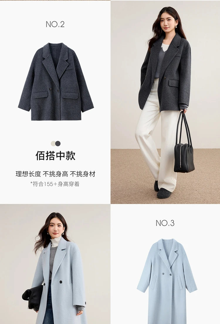SENTUBILA Women's 100% Wool Double-Faced Coat Winter 2025 Suit Lapel Collar Classic Commuter Style Long Overcoat W54OA8779