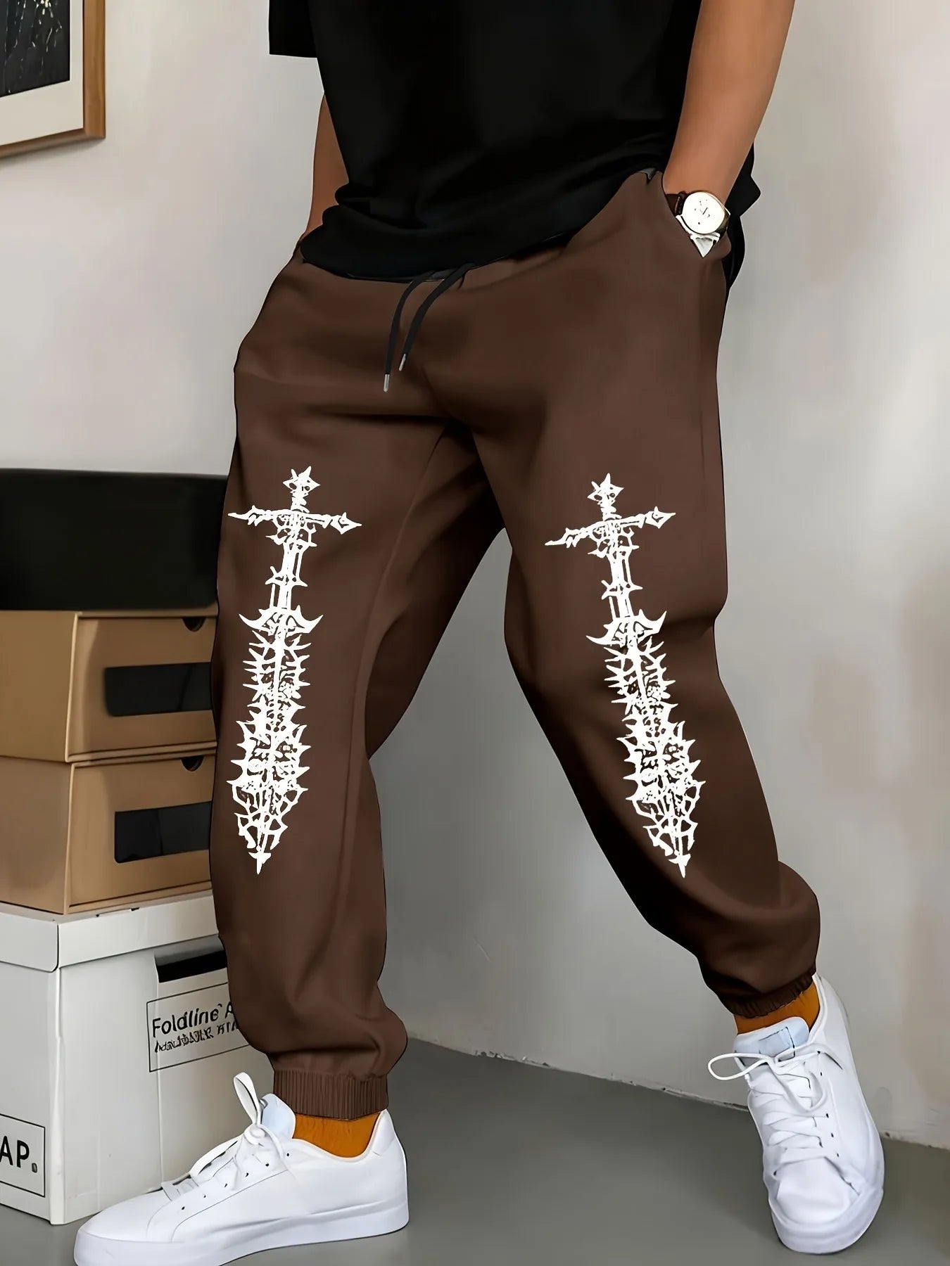 Spring and Autumn Men's Fashion Printed Jogging Pants Casual Fleece Warm Trousers Every Day Street Wearing Sweater Pants S-3XL