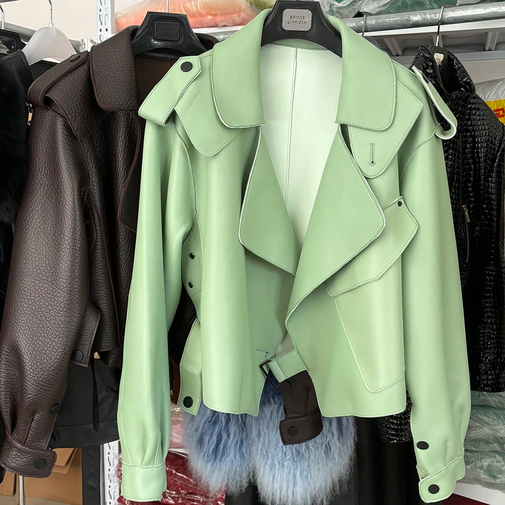 YOLOAgain Oversized Real Leather Jacket Women Sheepskin Coat