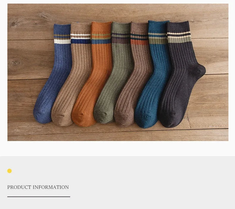 7 Pairs of Men's Striped Socks Fashionable Casual Socks High Quality Harajuku Retro Socks for Men Large Size Long Socks