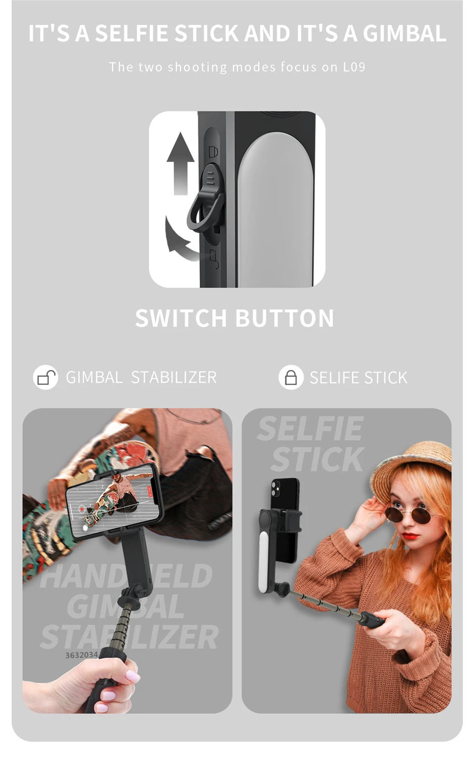 Gimbal Stabilizer For iPhone Android Cell Mobile Phone Cellphone Smartphone Action Camera Handle Grip Selfie Stick Video Tripod