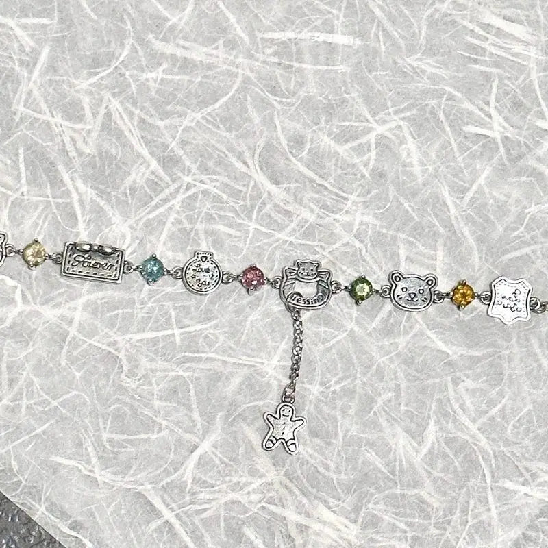 Cute Colorful Diamond Gingerbread Man Bear Bracelet Exquisite Versatile High-Value Jewelry Holiday Gift