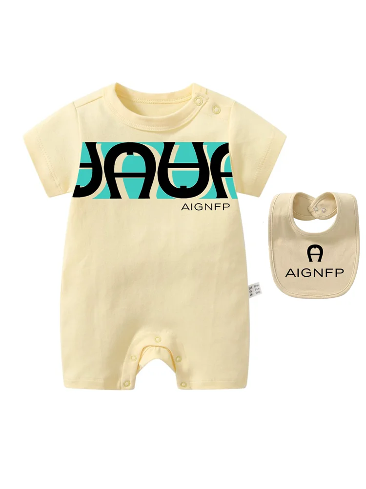 Trend Baby Clothes %100 Cotton Newborns Jumpsuit 2025 Hot Sale New Toddler Boy Rompers Soft Bib scarf Burp cloth Infant 2Pcs Set
