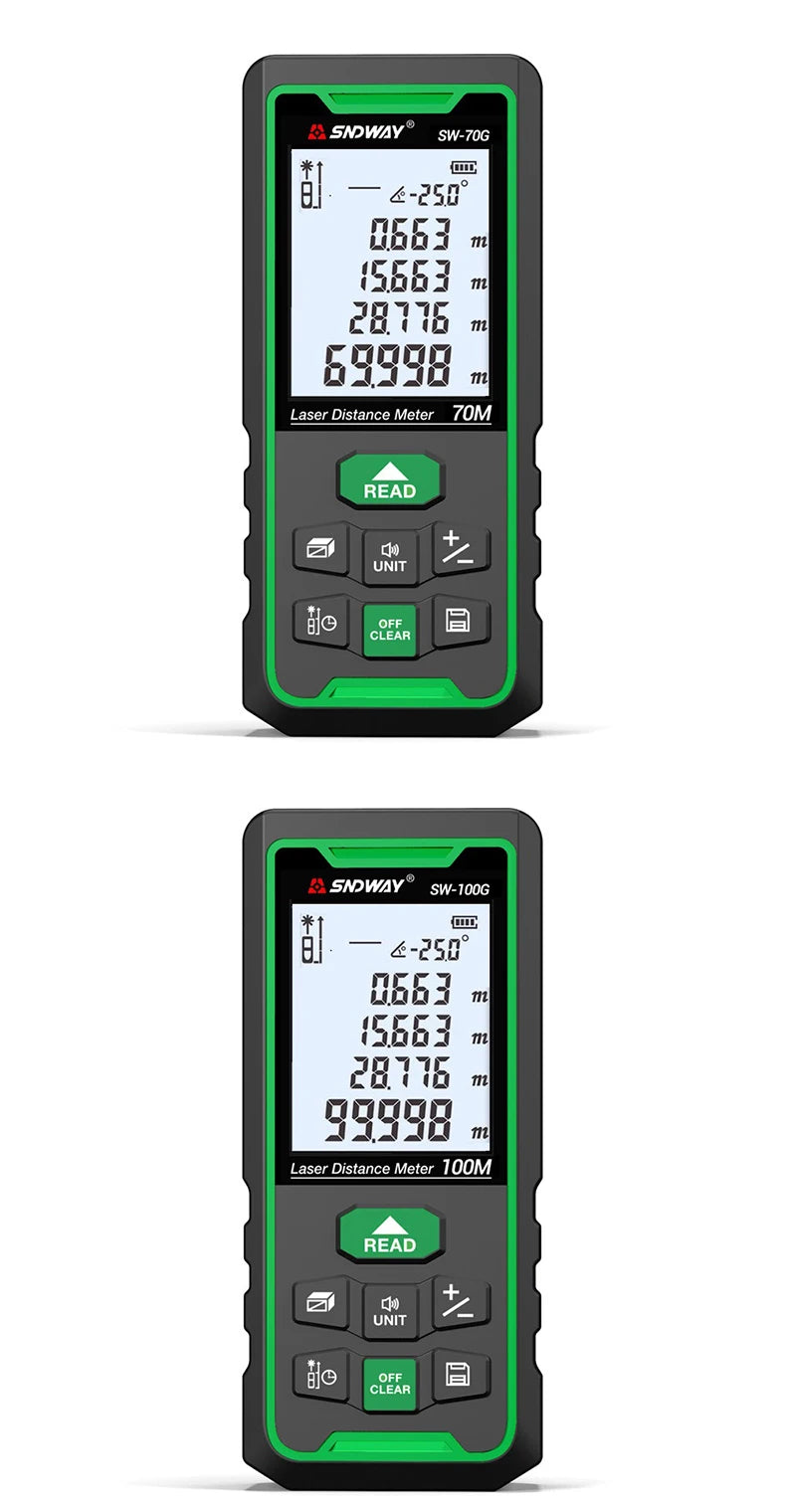 SNDWAY Laser Distance Meter 50m 70m 100m 120m Rangefinder Digital Range Finder Trena Roulette Ruler Distance Measuring Tape