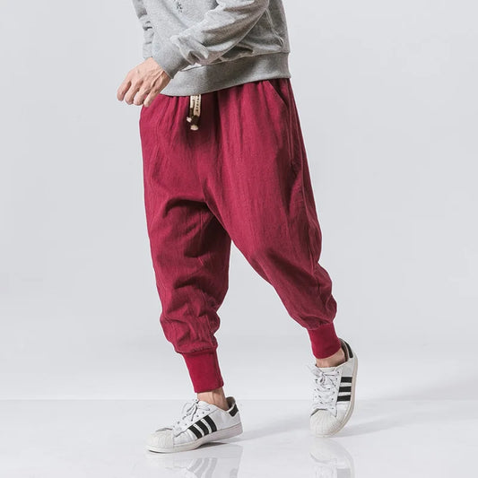 2024 New Spring Men Loose Harem Pants Chinese Linen Overweight Sweatpants High Quality Casual Brand Oversize Trousers Male