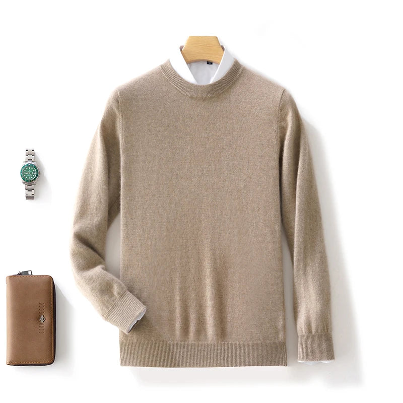 Fall/Winter New Cashmere Sweater Men's 100% Pure Wool Thick Crewneck Sweater Casual Knitted Bottom Shirt