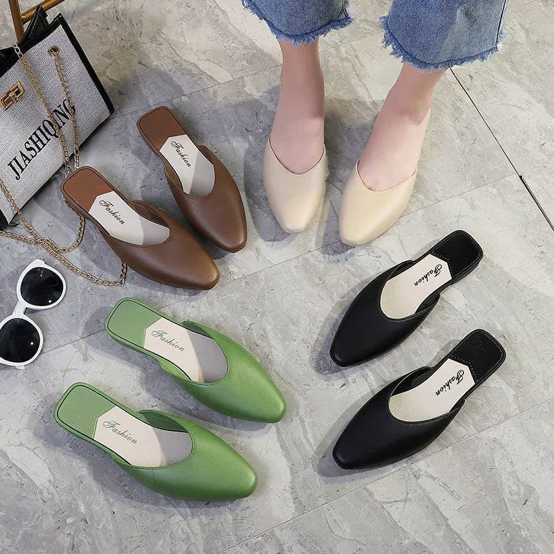 Women's Summer Outdoor Wear Pointed Toe Faion Mule Slippers Flat Bot f Cover Single oes mat Sle Daily Use ...