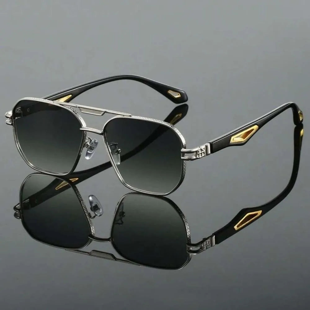 Retro Double Bar Sunnies Square Frame Sunshade Eyewear Unisex Polarizing Lens Sunglasses PC Decorative Anti-UV Glasses Summer